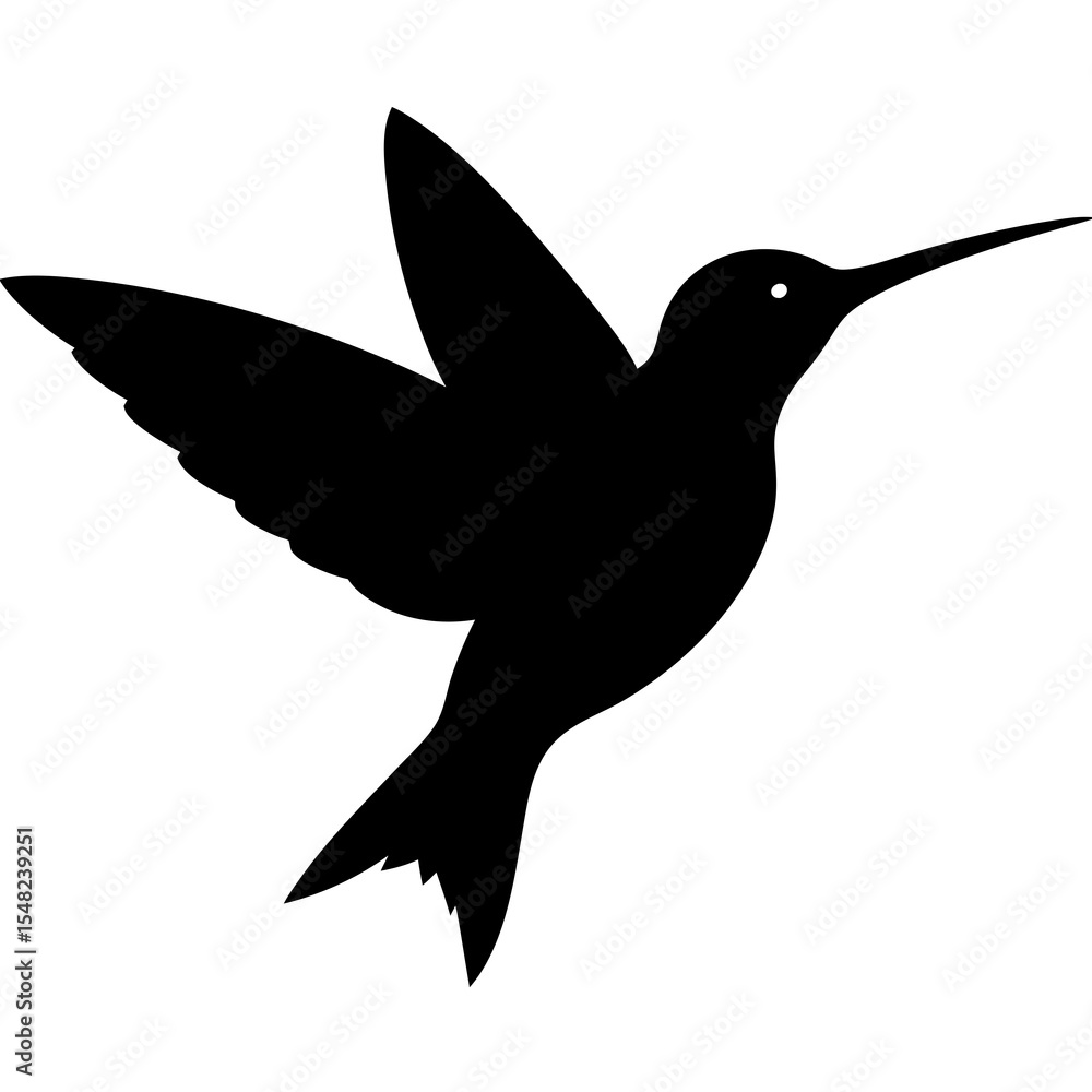 Fototapeta premium Simple black silhouette of a hummingbird in flight isolated on white background