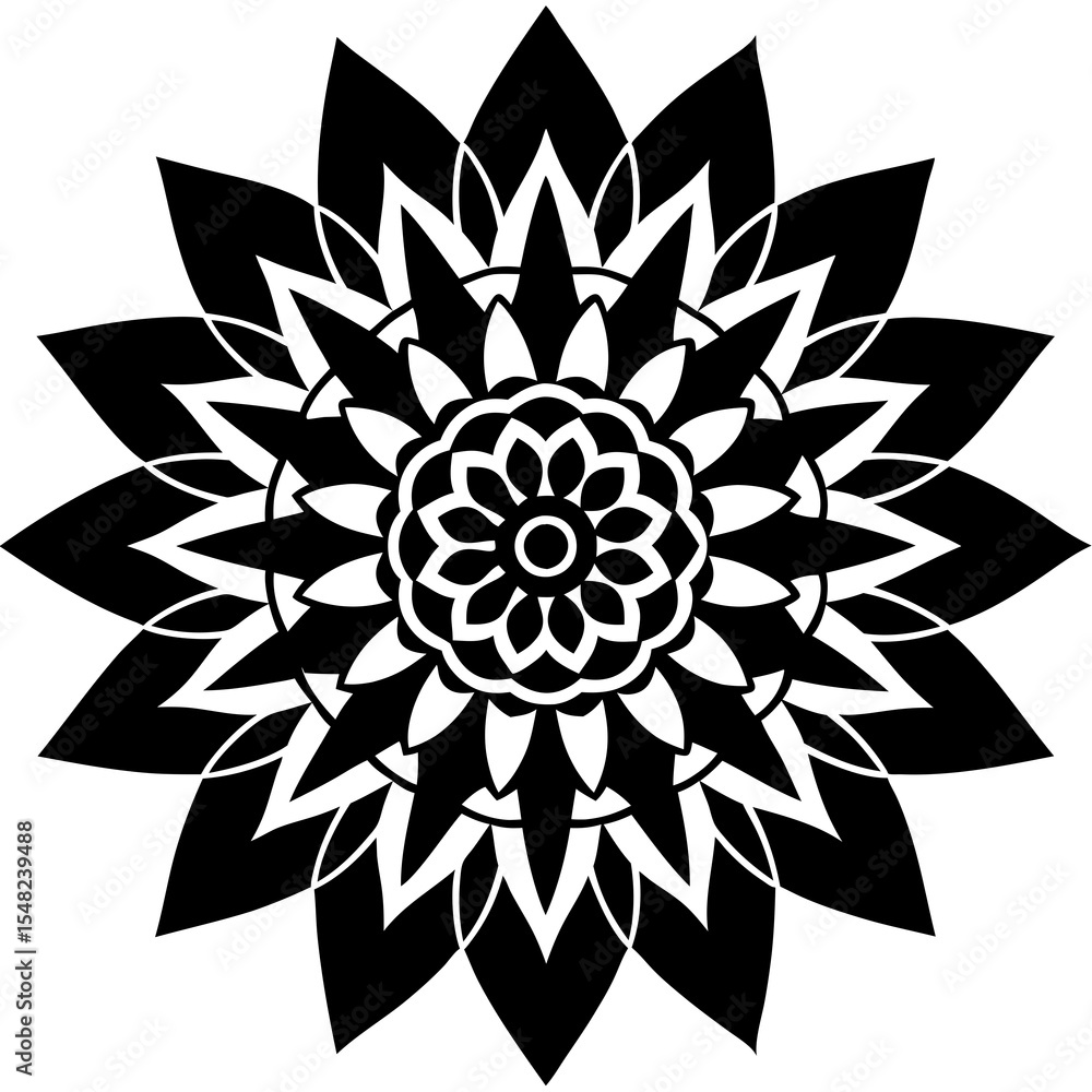 Naklejka premium Isolated black and white mandala design on white background