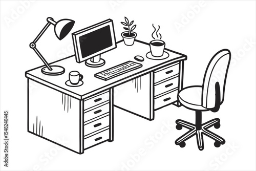 Home Office Desk Workspace Silhouette - Remote Work Setup