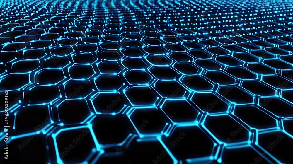 Naklejka premium Abstract geometric pattern of glowing hexagons.