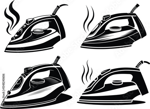 Set of Electric Irons Vector, Retro Steam Iron Illustrations Collection.