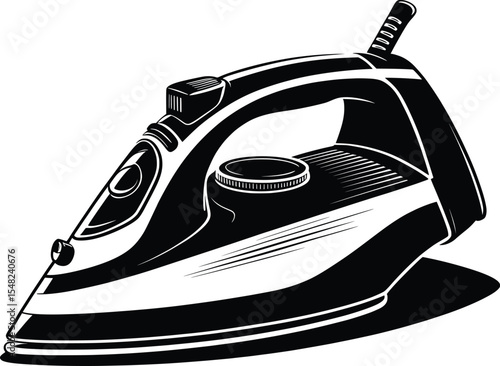 Electric Iron Vector Art, Retro Household Appliance Illustration.