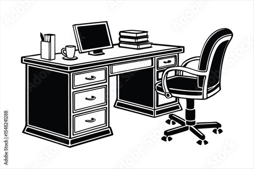 Home Office Desk Workspace Silhouette - Remote Work Setup