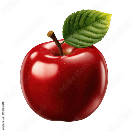 Red apple with leaf isolated on transparent background