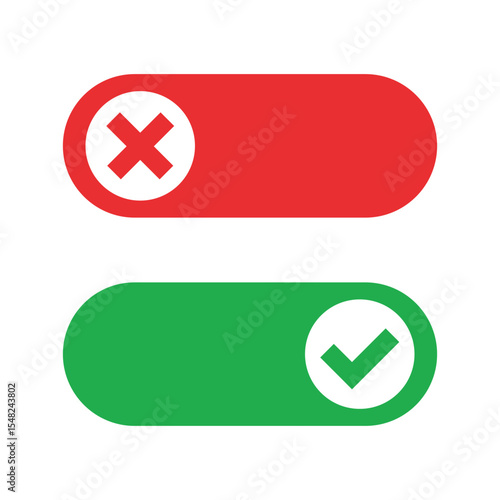 Yes no icon. On off switch vector set. Green yes icon. Red no icon. Green on sign set. Red off sign set. Isolated yes no vector icons.
