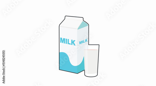 Milk Box and glass of milk Color Icon. Vector editable color flat illustration of a box of milk and a glass of milk
