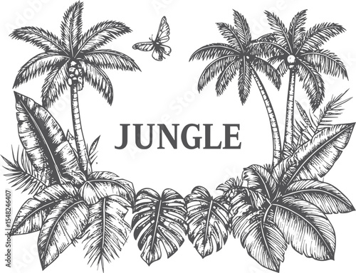 Tropical Jungle Frame with Palm Trees