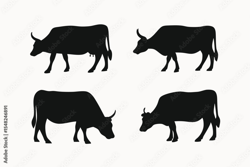 Fototapeta premium Silhouette Collection Four Cows in Different Poses