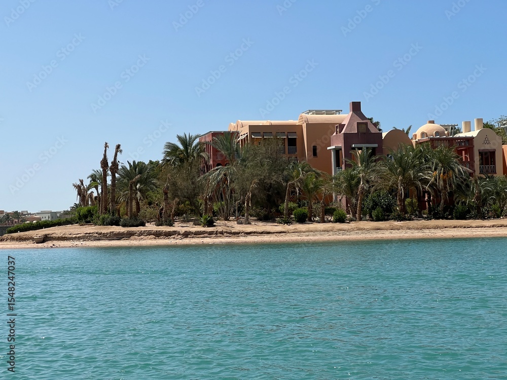 Obraz premium Beautiful videos of channels, hotels, beaches, embankments, bridges of El Gouna, Hurghada, Red Sea, Egypt, North Africa