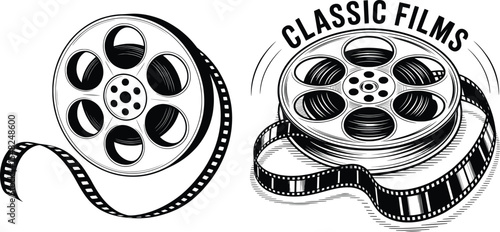 Classic Films Reel and Filmstrip Vintage Cinema Vector Illustration.