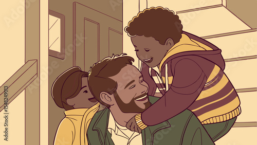 Loving family members embrace with smiles, showcasing romantic happiness and connection