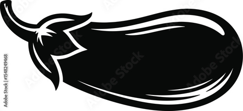 A black and white illustration of an eggplant with a stylized design on a white background image view