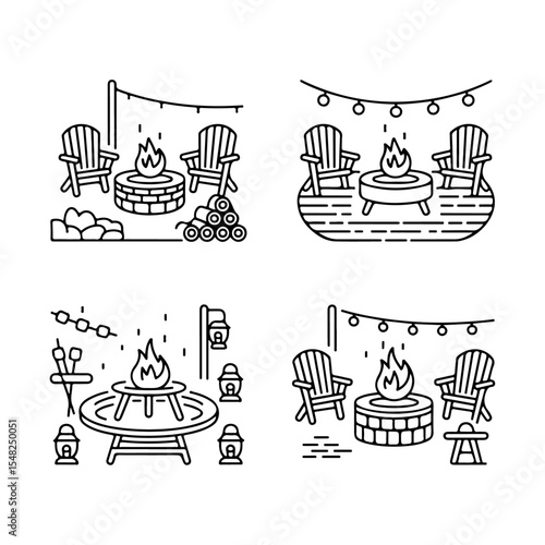 high quality backyard firepit outdoor features line icon set