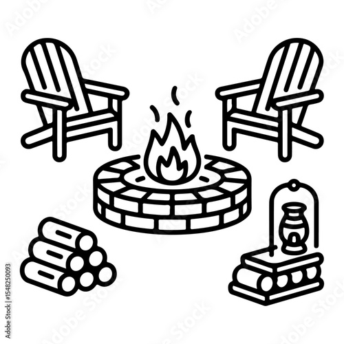 high quality backyard firepit outdoor features line icon set