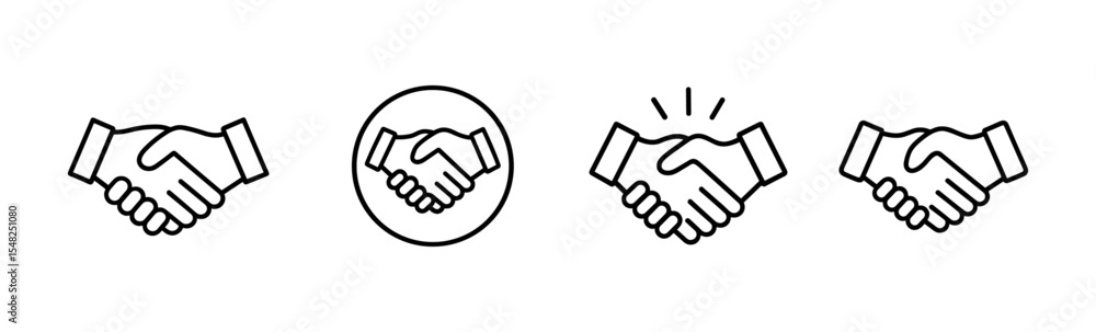Handshake icon set, business partnership icon, agreement handshake vector illustration, ui symbol, friendly deal icon for apps, cutout, corporate icons, flat style. Handshake icon set, business partnership icon, agreement handshake vector illustration, ui symbol, friendly deal icon for apps, cutout, corporate icons, flat style.