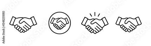 Handshake icon set, business partnership icon, agreement handshake vector illustration, ui symbol, friendly deal icon for apps, cutout, corporate icons, flat style.