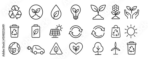Ecology icon set, ecofriendly icon, nature symbols, environmental vector illustration, green concept, sustainability, conservation, organic, leaf, earth, clean energy, vector illustration.