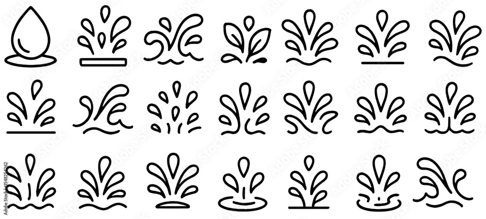 Water splash icon, simple flat style, clean liquid drop vector illustration, modern symbol for nature, aqua, wave, purity, minimal design, hydration, abstract element, wet effect. Water splash icon, simple flat style, clean liquid drop vector illustration, modern symbol for nature, aqua, wave, purity, minimal design, hydration, abstract element, wet effect.