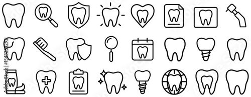 Dental logo set, dentist icon, oral care, teeth symbol, dental clinic, healthcare, dental hygiene, medical emblem, tooth illustration, vector illustration.