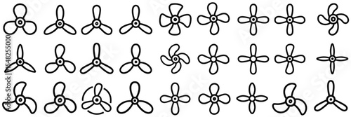 Propeller icon, aircraft fan symbol, rotating propeller isolated on white background, aviation equipment, rotor blades, flight technology, vector illustration.
