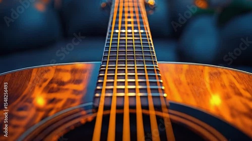 Warm and Inviting Acoustic Guitar Close-Ups with Bokeh Background and Glowing Strings