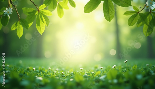 Wallpaper Mural Green Forest Meadow with White Flowers and Leaves in Sunlight Torontodigital.ca