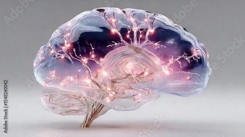 Anatomical representation of a transparent human brain with illuminated neurons