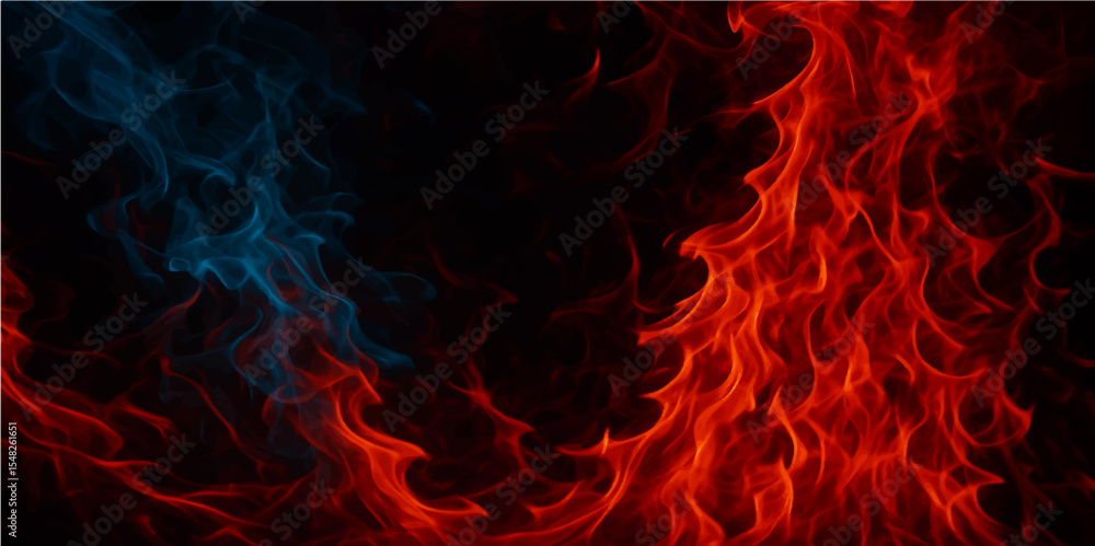 Fototapeta premium Abstract red light blue smoke and flame patterns create a dark, fiery background with a burning motion design (4)
