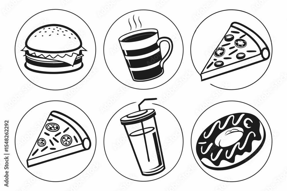 Unhealthy food and drink icons isolated on white background Unhealthy food and drink icons isolated on white background
