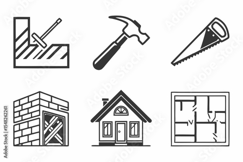 Construction and building icons isolated on white background