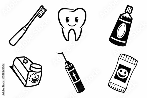 Dental hygiene icons showing oral care isolated on white background