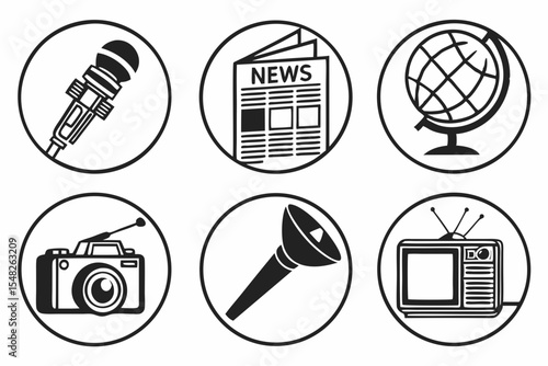 Media and communication icons isolated on white background
