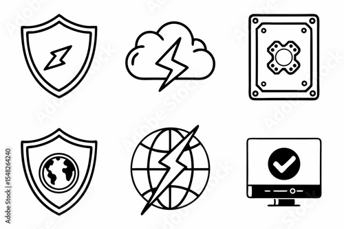 Security and data protection icons isolated on white background