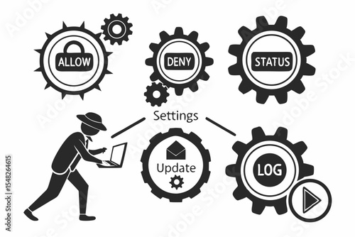 Settings and update icons isolated on white background