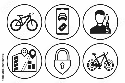 Bicycle and car sharing icons isolated on white background