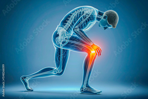 2D or 3DIllustration of Knee Joint Pain Highlight Human Anatomy Medical Illustration