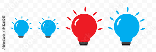 A set of light bulb icon on white background. Idea symbol. Electric lamp, light, innovation, solution, creative thinking, electricity. modern illustration