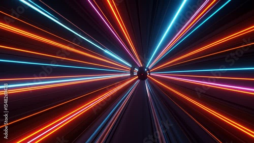 Wallpaper Mural Vibrant neon light trails radiate in dynamic symmetry across dark background Torontodigital.ca