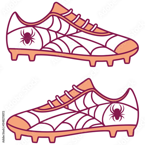 Pair of playful Halloween soccer cleats with spiderweb and spider designs