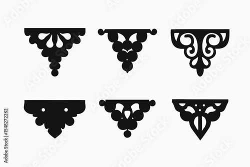 Elegant Black and White Decorative Corner Designs Set of Six Intricate Vector Illustrations