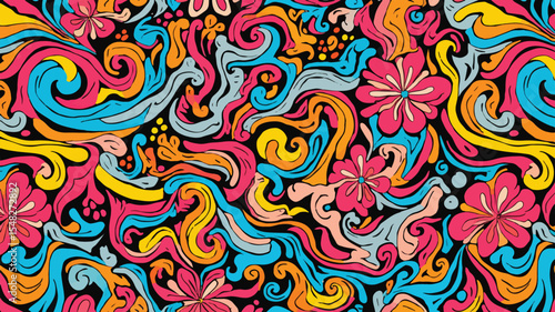 Colorful floral swirl pattern design with bright bold colors