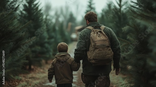 Wallpaper Mural A touching moment shared between a father and son as they walk hand in hand through a lush Christmas tree farm, evoking feelings of love and connection during the festive season. Torontodigital.ca