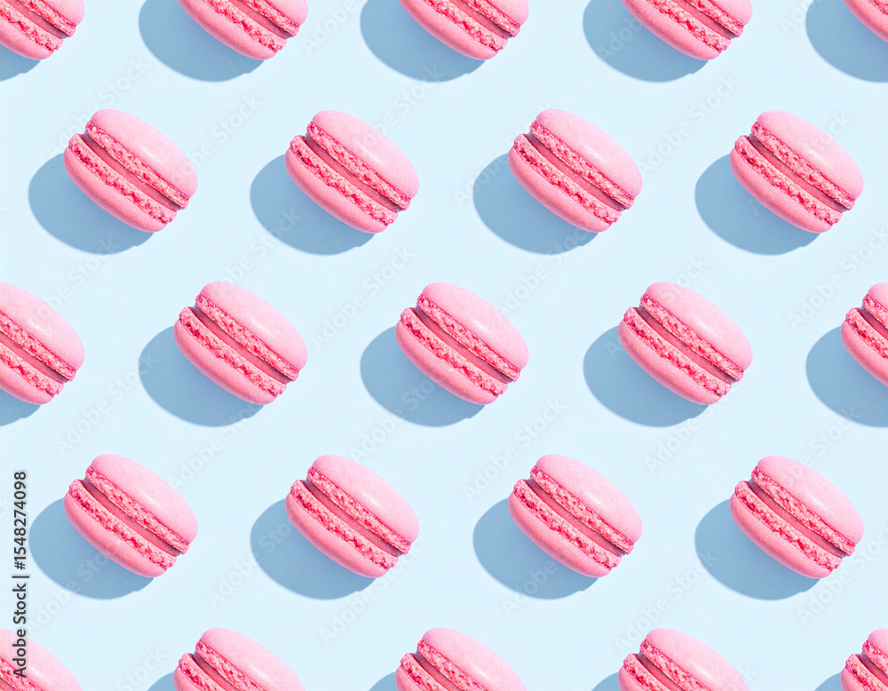 Pink macarons seamless pattern on blue background Pink macarons seamless pattern on blue background