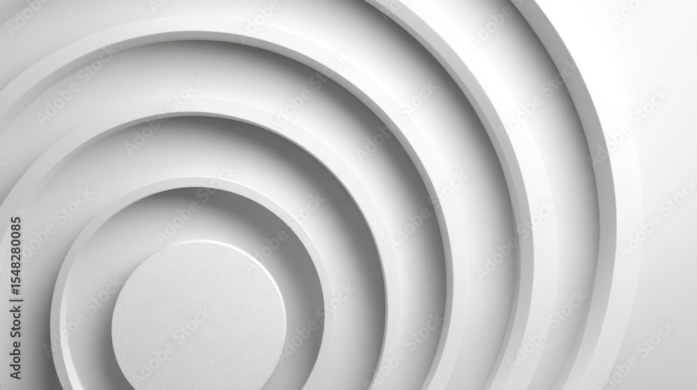 Fototapeta premium Curved layers of varying sizes create a harmonious interplay of shadows and light. The design embodies minimalism, enhancing the clean and contemporary feel of the environment.