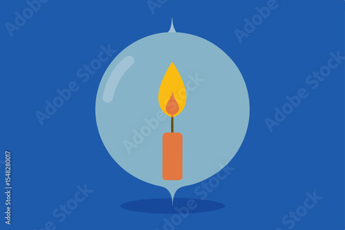burning candle on blue background