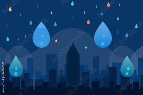 rain drops on glass with blurred city lights