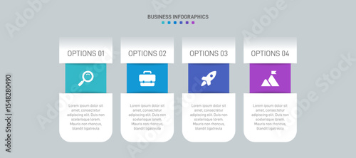 Horizontal progress bar featuring 4 arrow-shaped elements, symbolizing the four stages of business strategy and progression. Clean timeline infographic design template. Vector for presentation