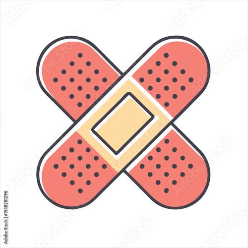 Two crossed adhesive bandages first aid for minor injuries illustrated icon