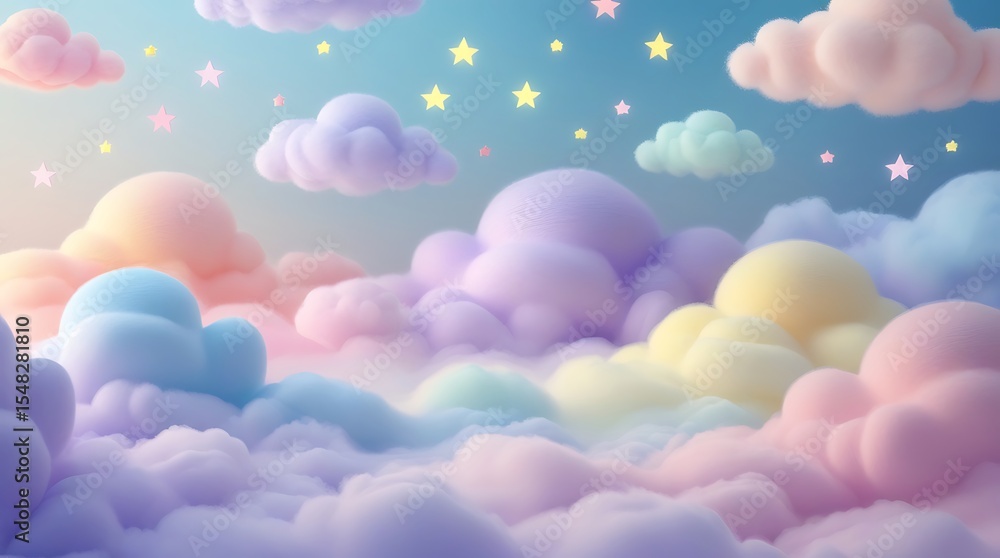 Pastel Cloudscape Dreamy Sky with Stars and Fluffy Clouds Pastel Cloudscape Dreamy Sky with Stars and Fluffy Clouds