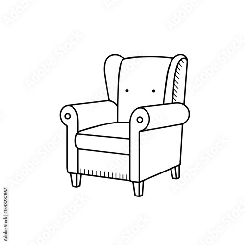 Comfortable armchair sketch. Armchair drawing includes simple lines and shapes. Home armchair illustration for interior design projects.